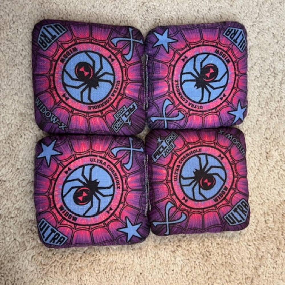 Ultra Cornhole Widow X Nebula Print in Purple Pink Blue Cornhole Bags ACLS Stamp